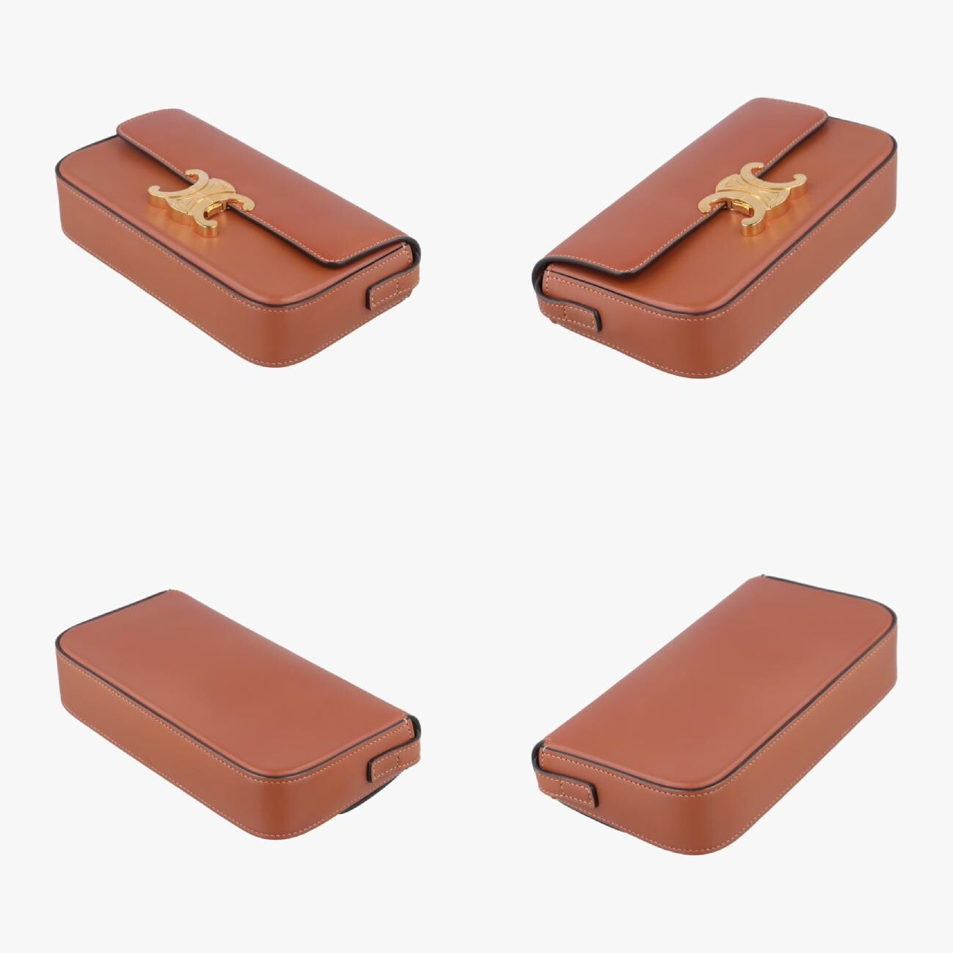 CELINE Triomphe Brown Leather Shoulder Bag S-CU-8281