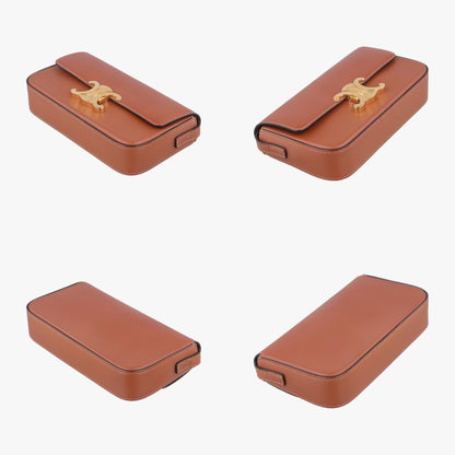 CELINE Triomphe Brown Leather Shoulder Bag S-CU-8281