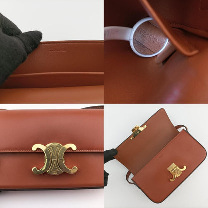 CELINE Triomphe Brown Leather Shoulder Bag S-CU-8281