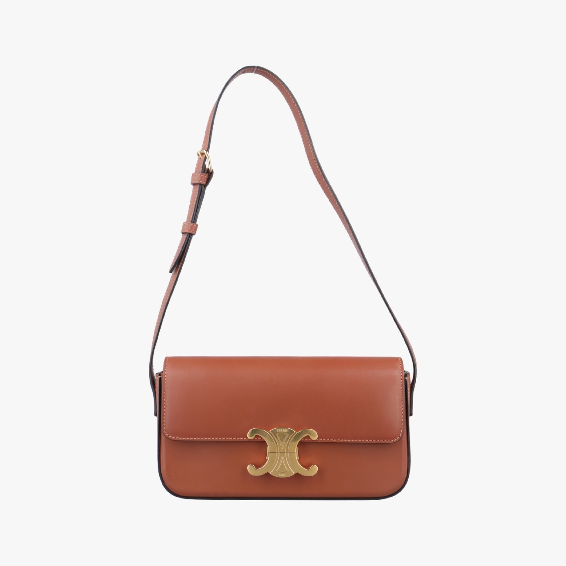 CELINE Triomphe Brown Leather Shoulder Bag S-CU-8281