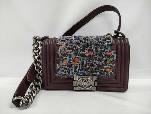 CHANEL Boy Chanel Mini Chain Shoulder Bag in Lamb Bordeaux