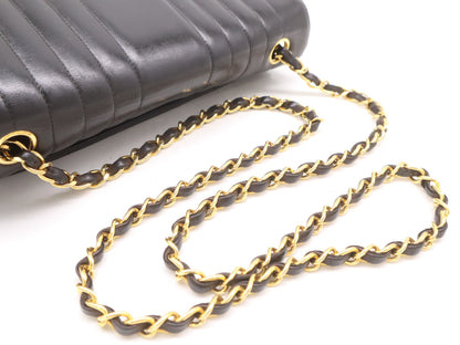 CHANEL Mademoiselle 25 Lambskin Shoulder Bag with Small Flap, Small Chain, Turn Lock, Gold Hardware, Black Seal, Card Included, 2566562