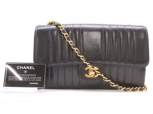 CHANEL Mademoiselle 25 Lambskin Shoulder Bag with Small Flap, Small Chain, Turn Lock, Gold Hardware, Black Seal, Card Included, 2566562