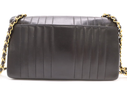 CHANEL Mademoiselle 25 Lambskin Shoulder Bag with Small Flap, Small Chain, Turn Lock, Gold Hardware, Black Seal, Card Included, 2566562