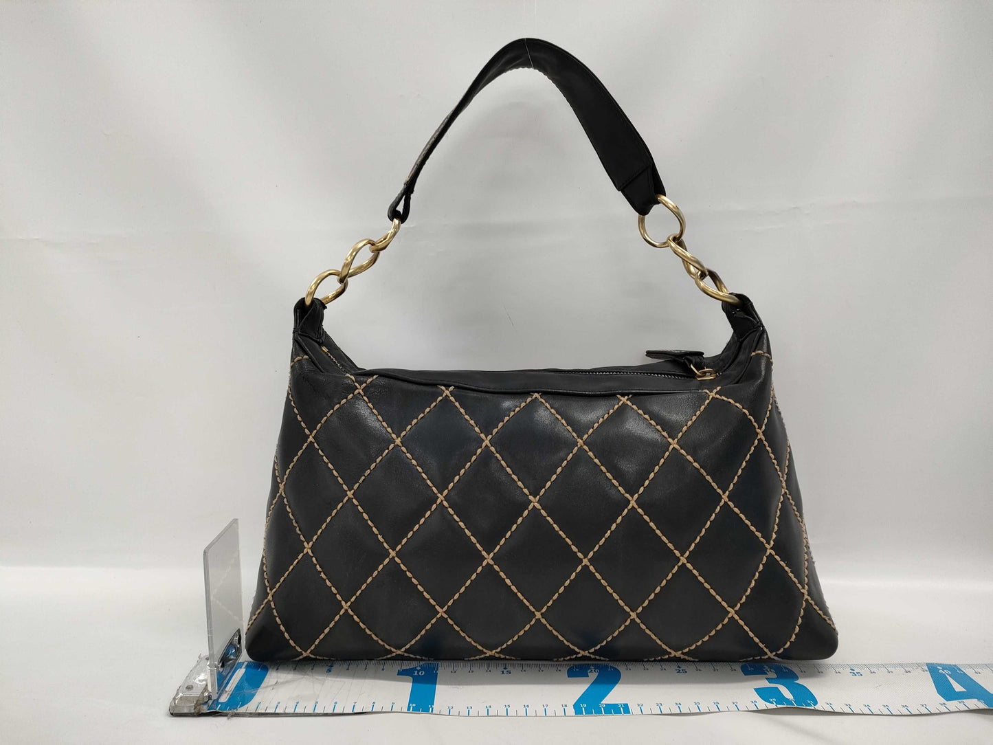 CHANEL One-Shoulder Bag Wild Stitch Calfskin Black