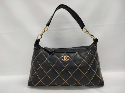 CHANEL One-Shoulder Bag Wild Stitch Calfskin Black