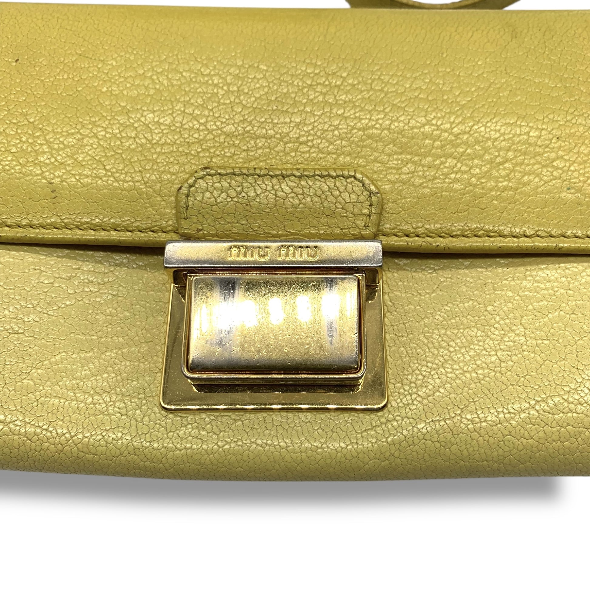 Miu Miu All Leather Chain Wallet Yellow