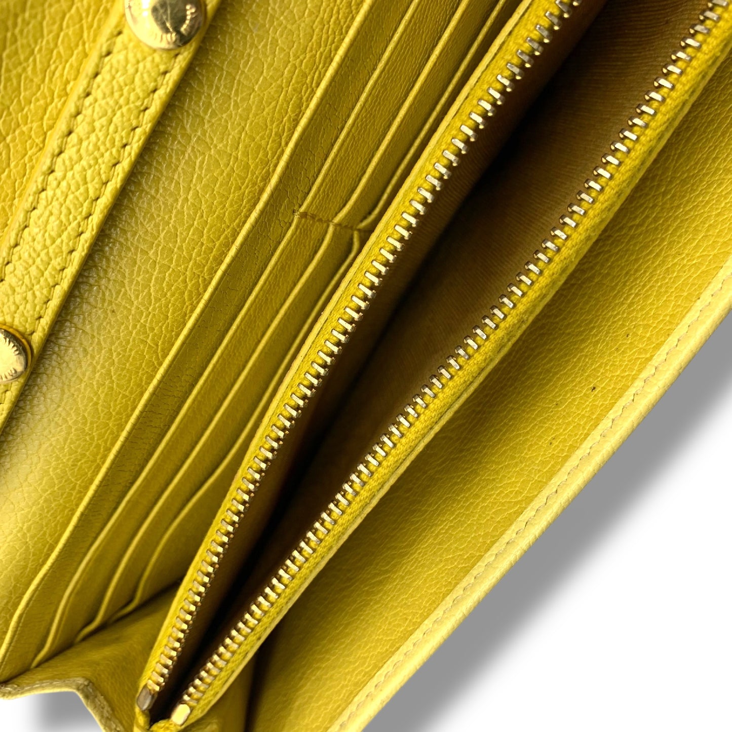 Miu Miu All Leather Chain Wallet Yellow