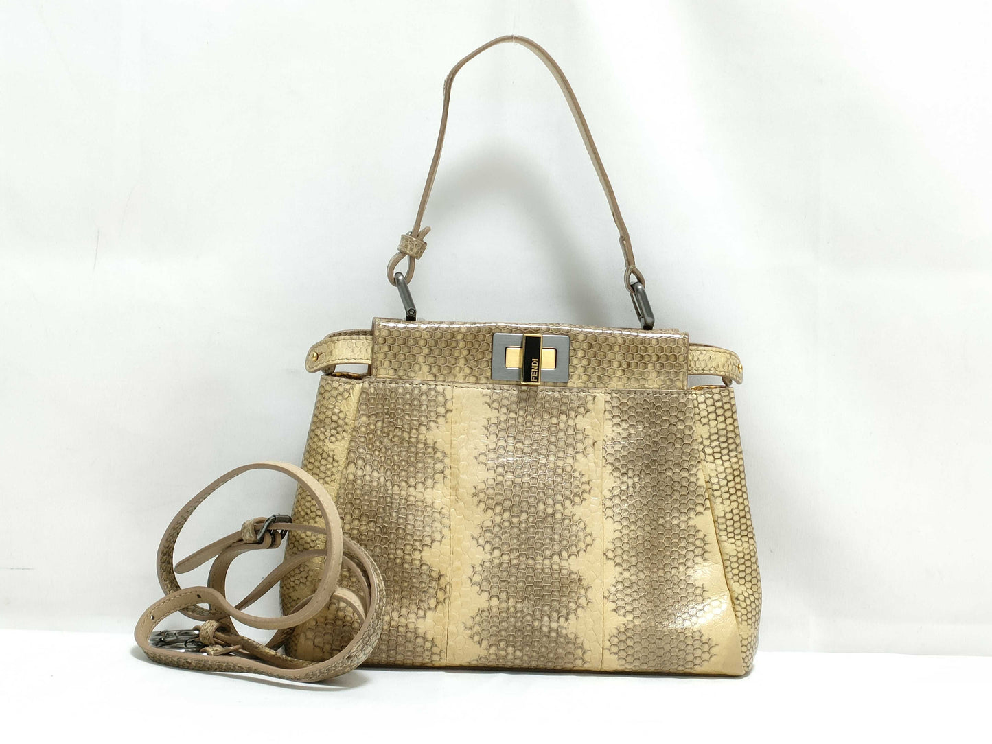 FENDI Mini Peekaboo Python 2-Way Handbag