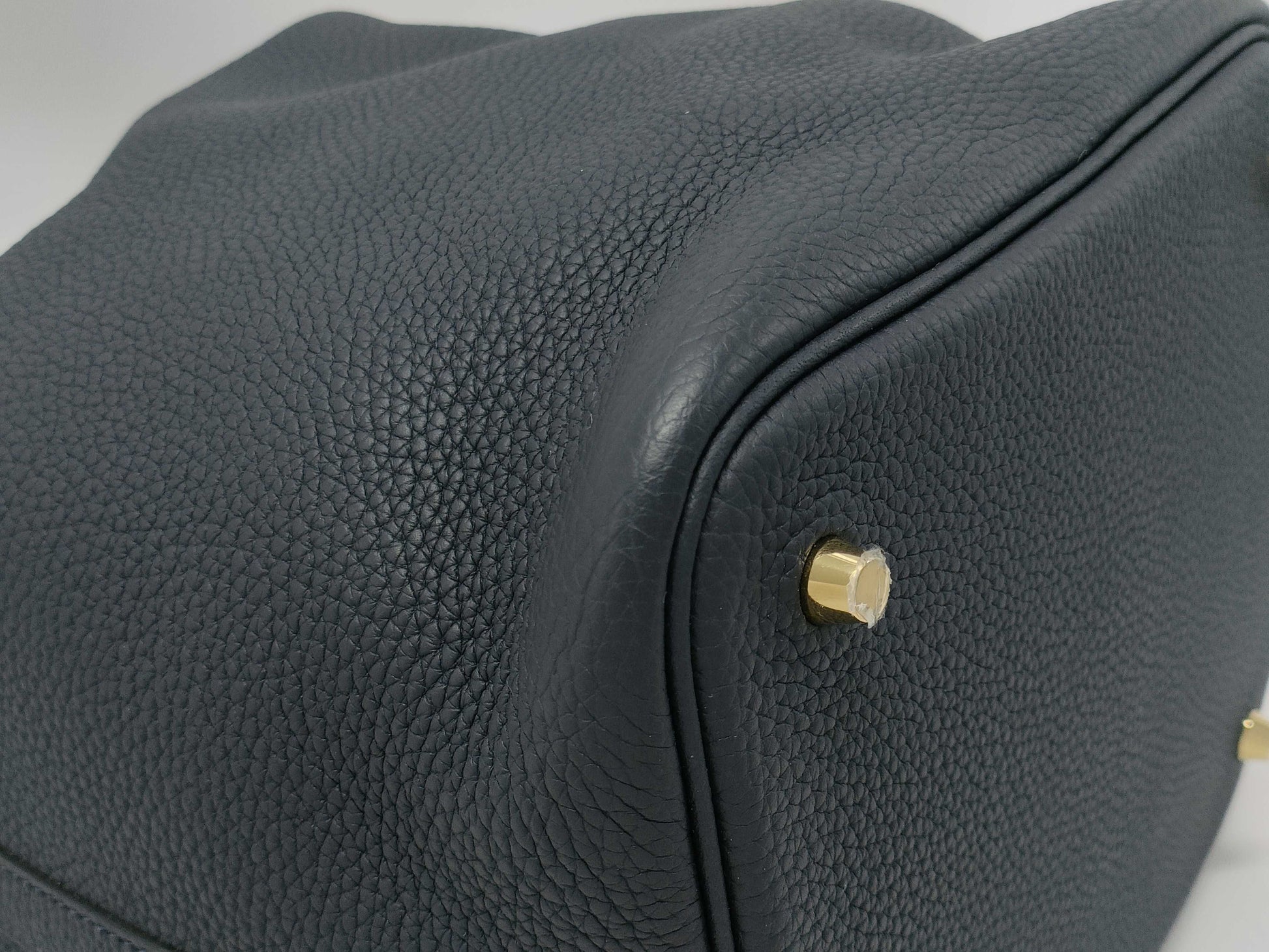 HERMES Picotin Lock MM Navy D Stamp Taurillon Clemence Leather GD Hardware Handbag