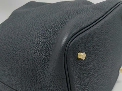 HERMES Picotin Lock MM Navy D Stamp Taurillon Clemence Leather GD Hardware Handbag