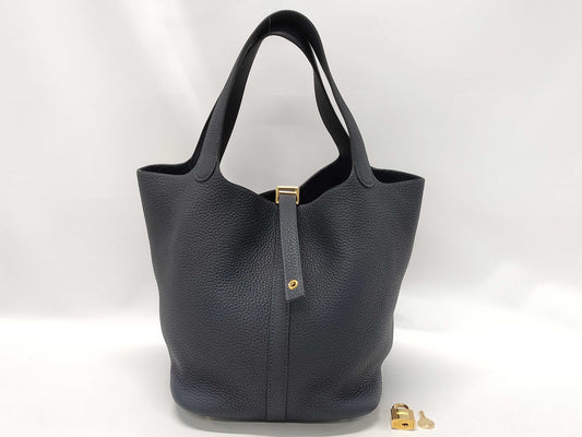 HERMES Picotin Lock MM Navy D Stamp Taurillon Clemence Leather GD Hardware Handbag