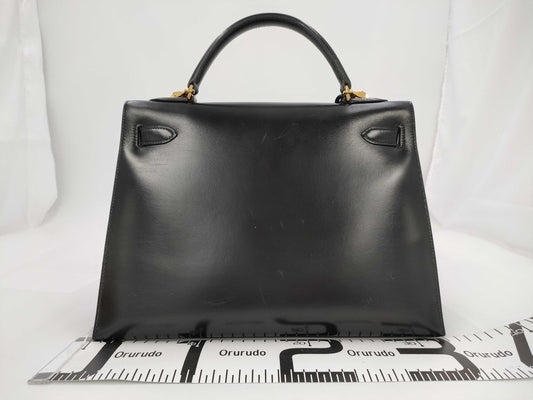 HERMES Kelly 32 Box Calf Black Handbag