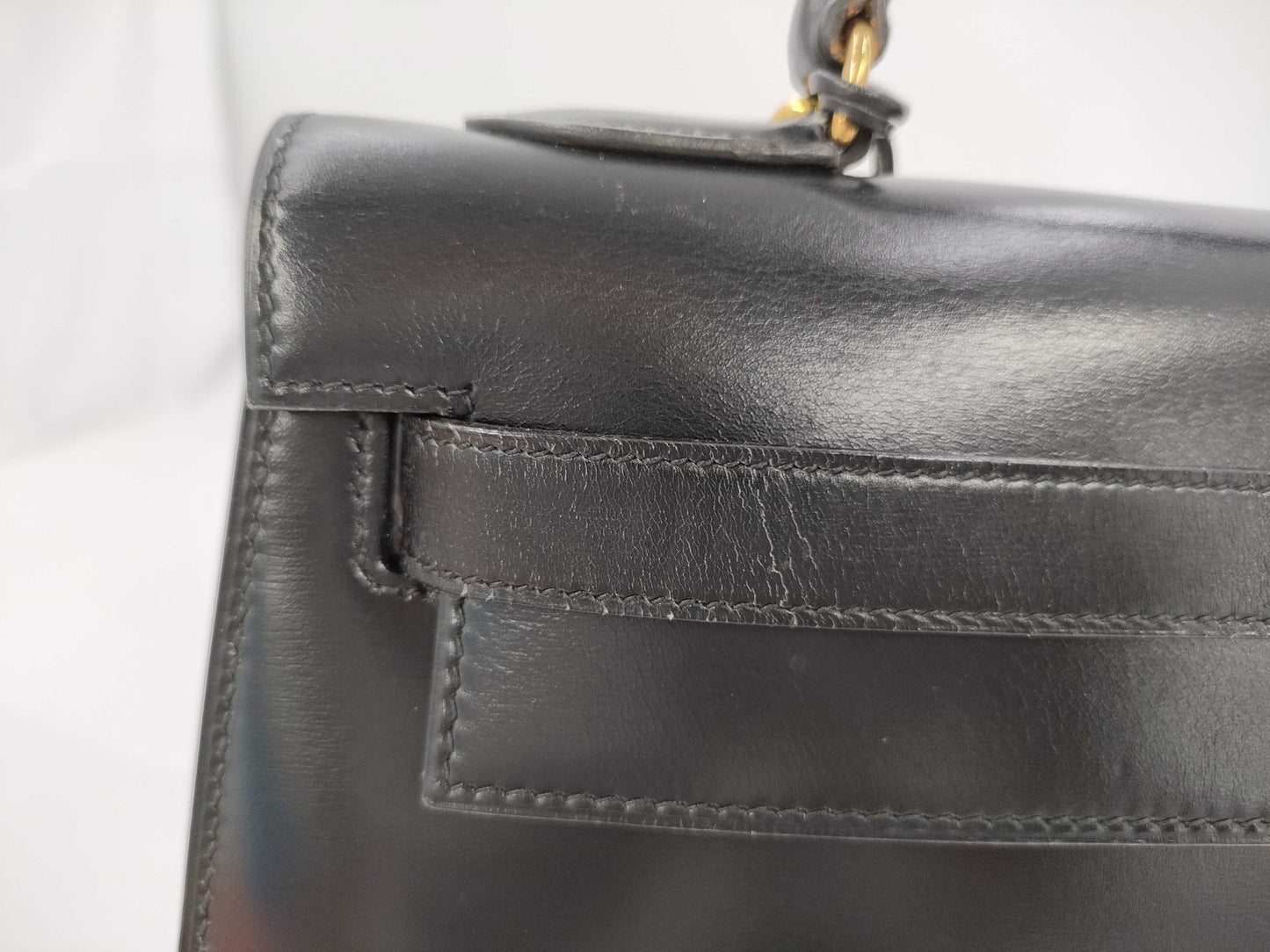 HERMES Kelly 32 Box Calf Black Handbag