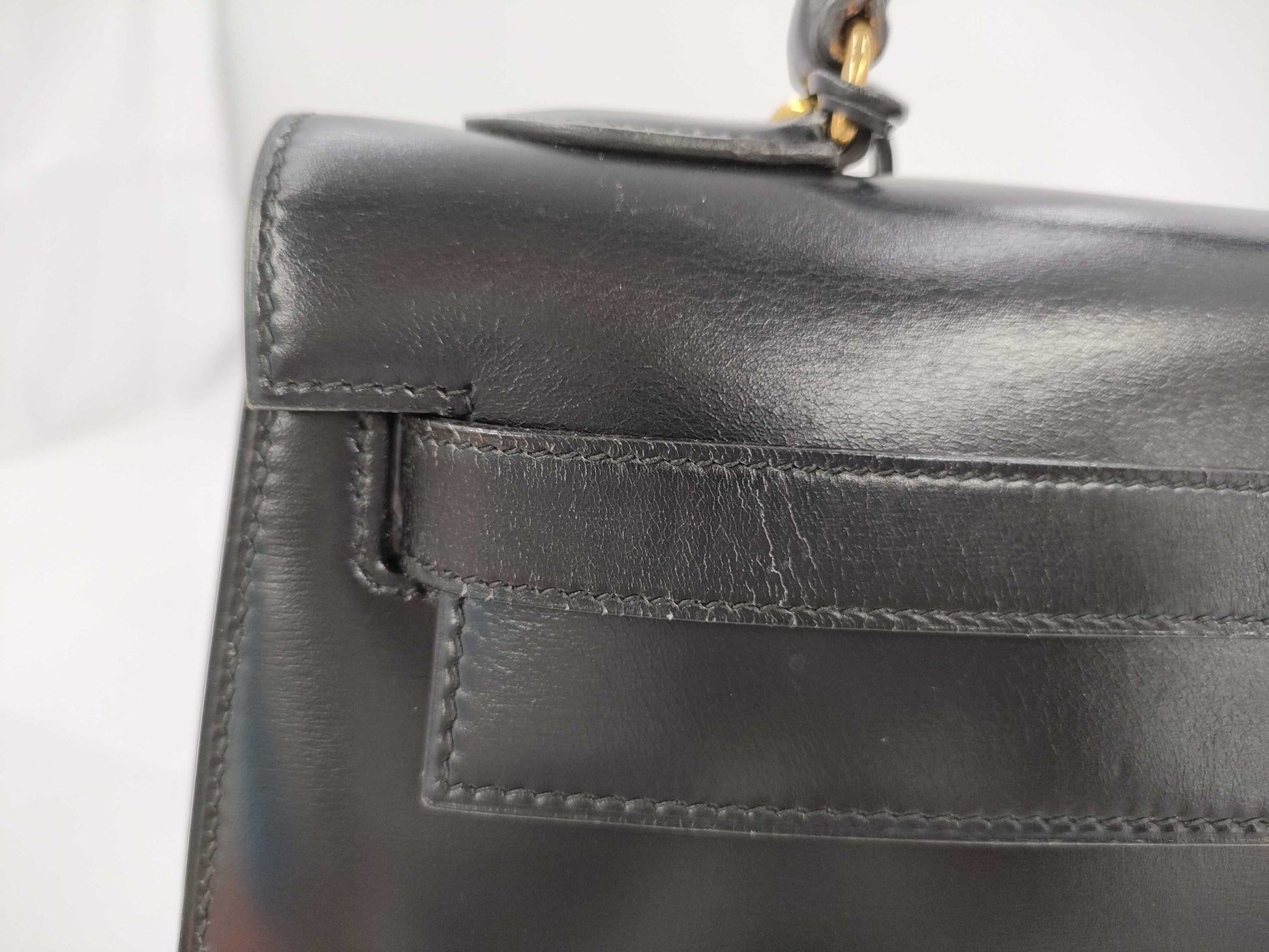 HERMES Kelly 32 Box Calf Black Handbag
