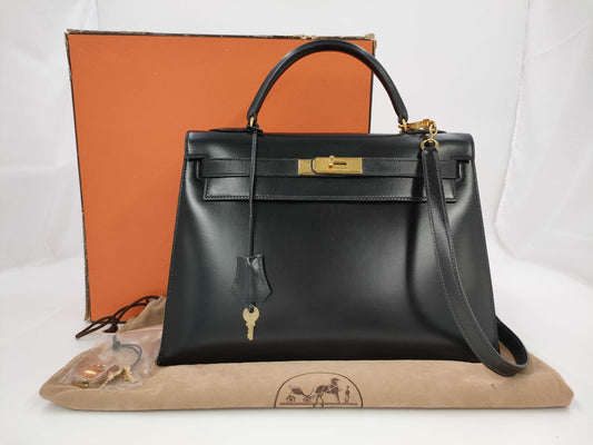 HERMES Kelly 32 Box Calf Black Handbag