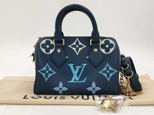 LOUIS VUITTON Speedy Bandouliere 20 2-way Shoulder Bag, Blue, Gold Hardware, Monogram Empreinte, M46517, RFID Handbag