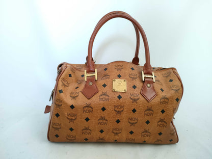 MCM Logogram Boston Bag, Brown, PVC, Handbag