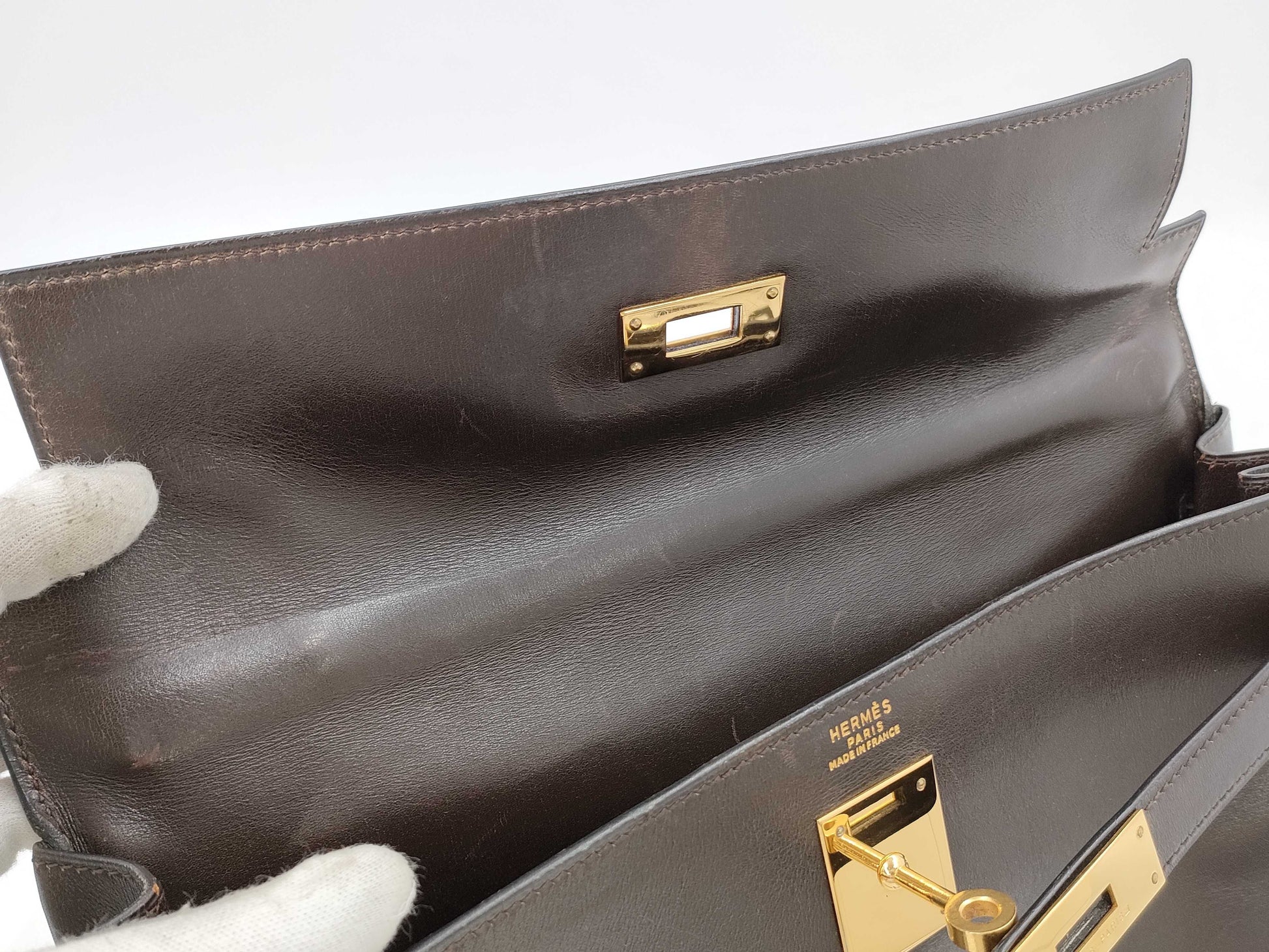 HERMES Kelly 32 dark brown handbag