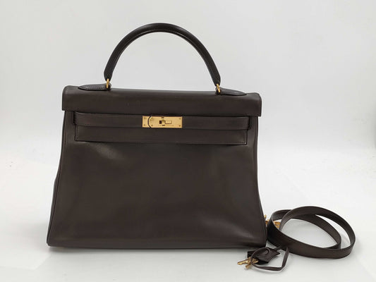 HERMES Kelly 32 dark brown handbag