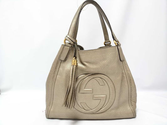 GUCCI Soho Leather Shoulder Bag, Gray, 282309, Handbag