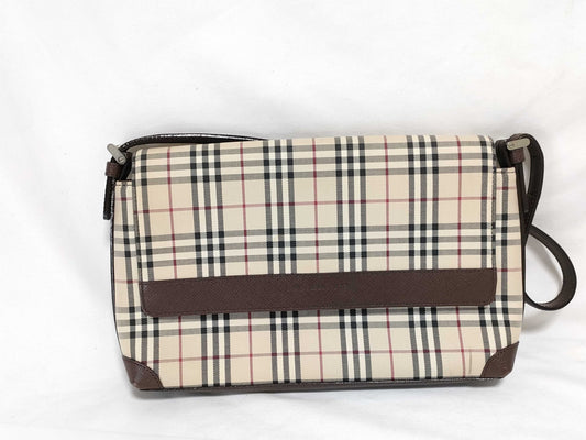 BURBERRY semi-shoulder beige checked shoulder bag