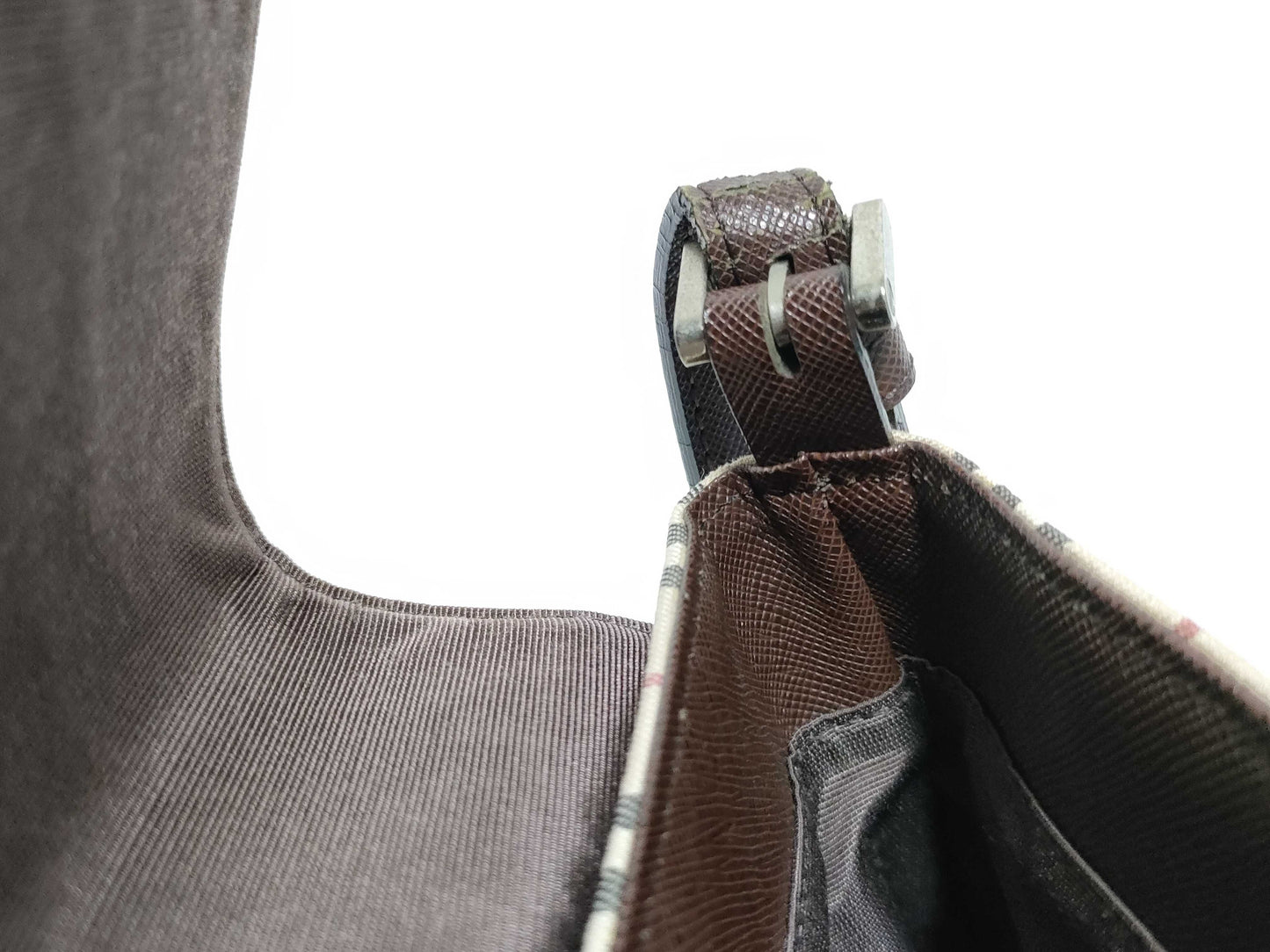 BURBERRY semi-shoulder beige checked shoulder bag