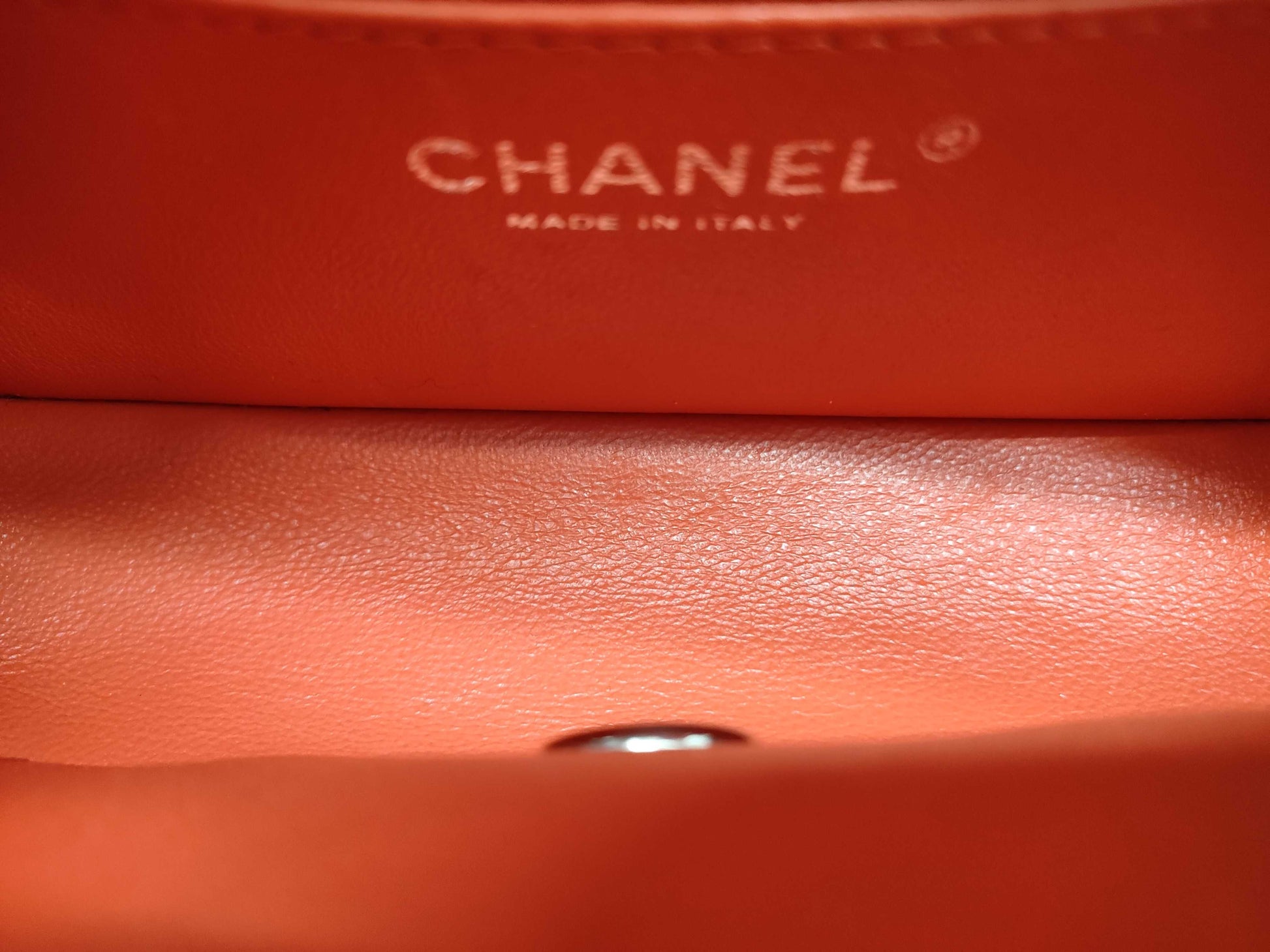 CHANEL Matelasse Enamel Chain Shoulder Bag with Turnlock closure, Orange