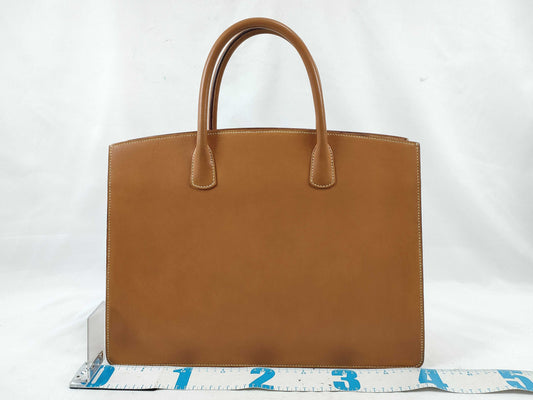 HERMES White Bass GM Handbag, Brown, D Stamp