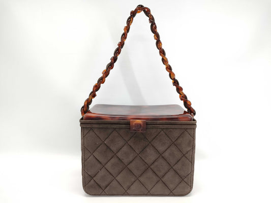 CHANEL Matelasse Suede Tortoiseshell Box Chain Handbag with Seal