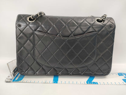 CHANEL Chain Shoulder Bag / Matelasse / 25cm / Double Flap / Lambskin / Black / Card Sticker Included, No. 6