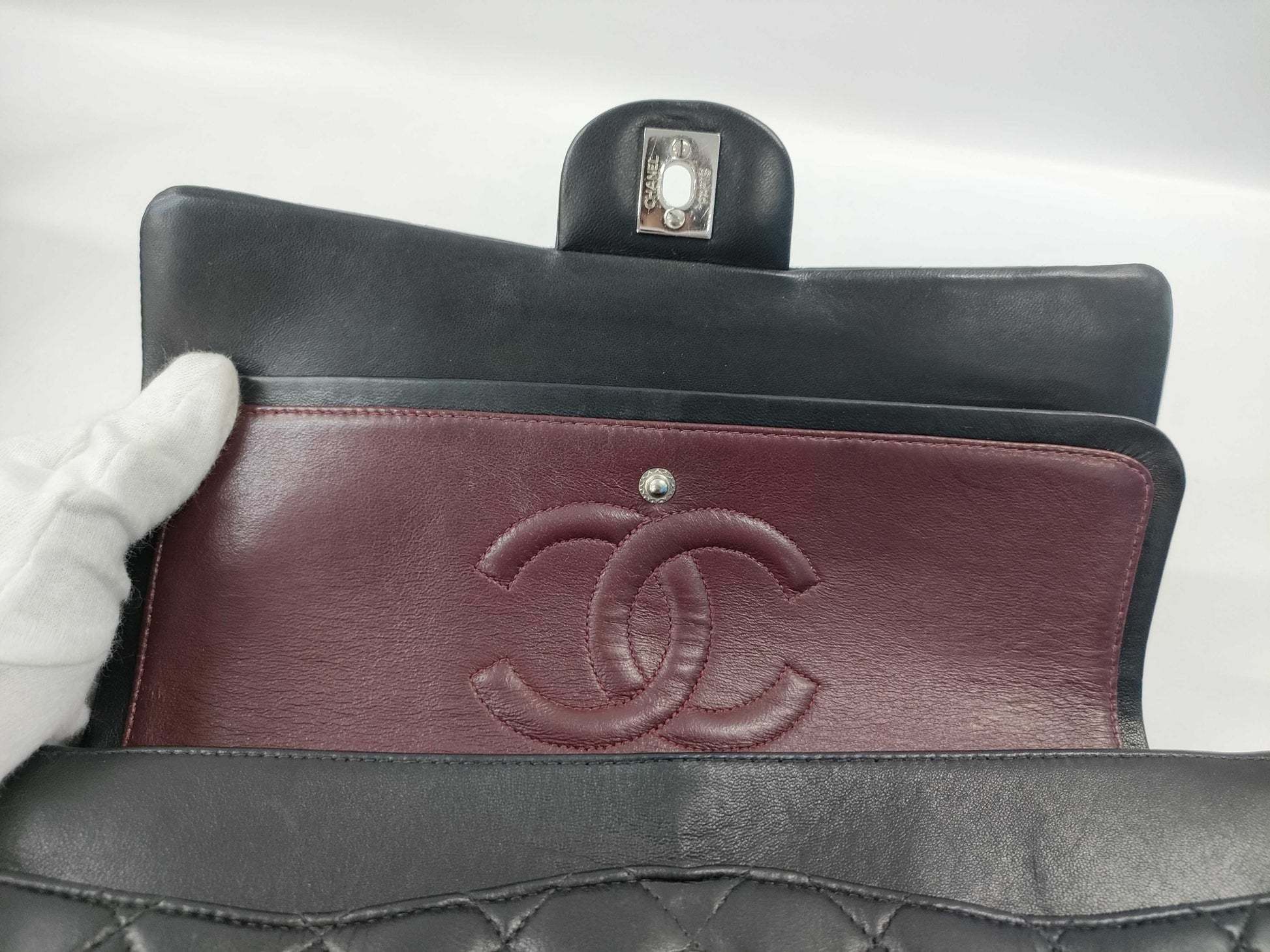 CHANEL Chain Shoulder Bag / Matelasse / 25cm / Double Flap / Lambskin / Black / Card Sticker Included, No. 6