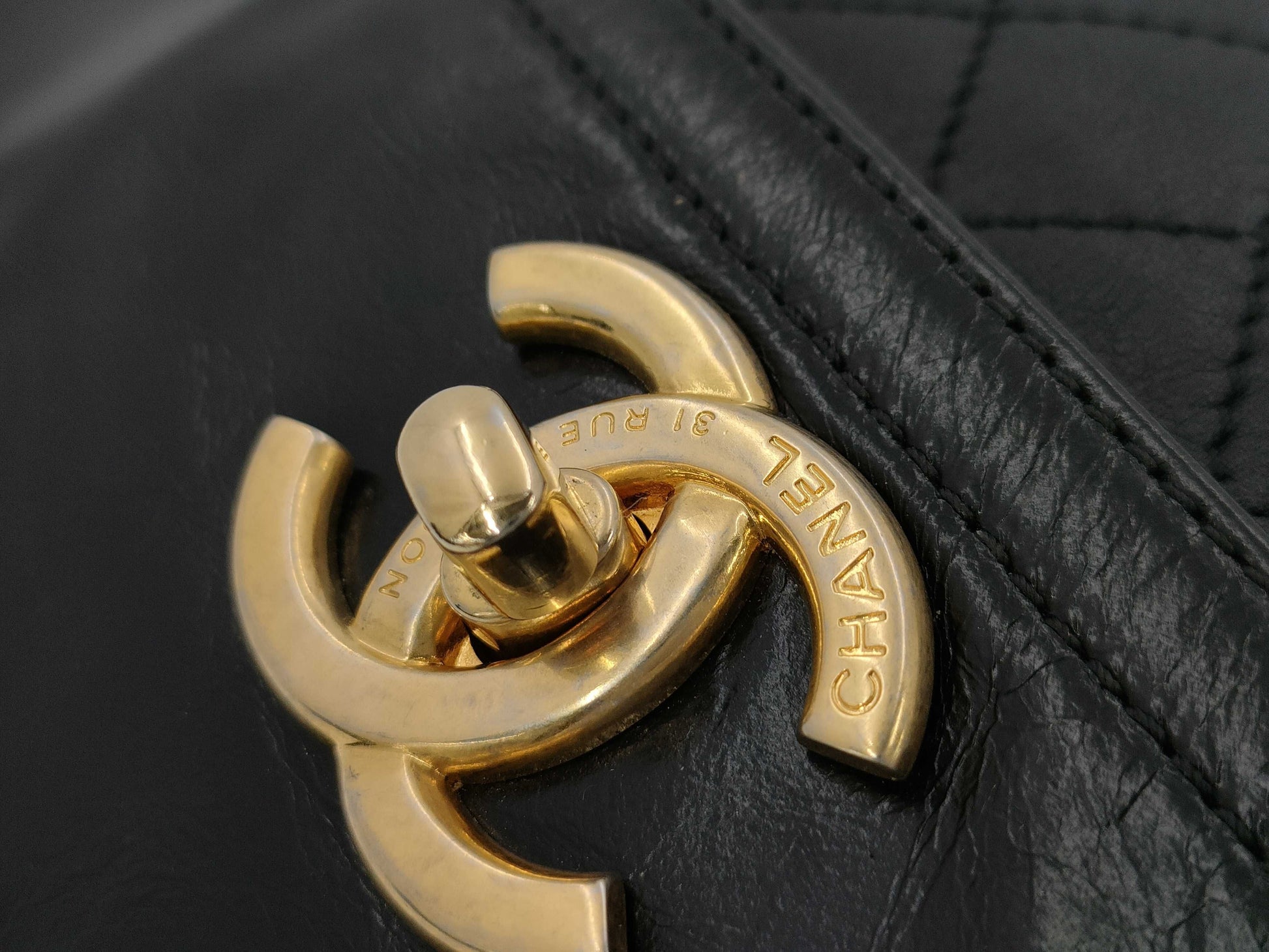 CHANEL Shoulder Bag Chain Shoulder Black Coco Mark Turn Lock Lambskin Matelasse