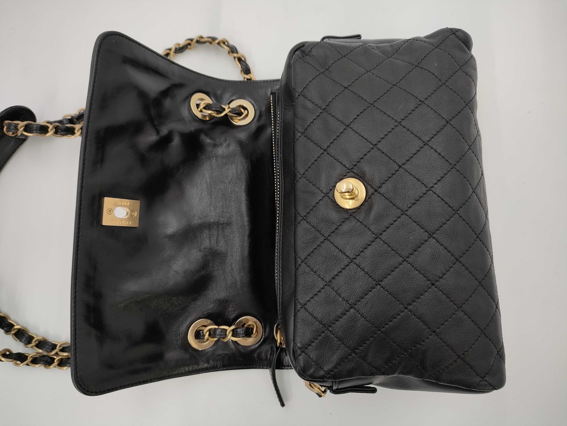 CHANEL Shoulder Bag Chain Shoulder Black Coco Mark Turn Lock Lambskin Matelasse