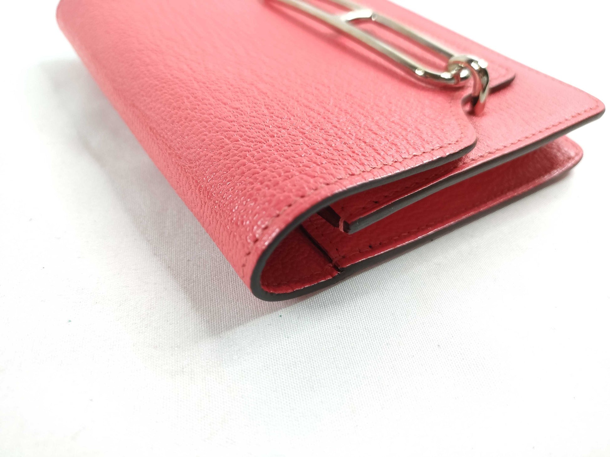 HERMES Lauris Slim Wallet in Orange Pink Goatskin with Silver Hardware and U Stamp