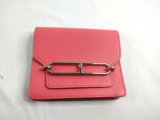 HERMES Lauris Slim Wallet in Orange Pink Goatskin with Silver Hardware and U Stamp