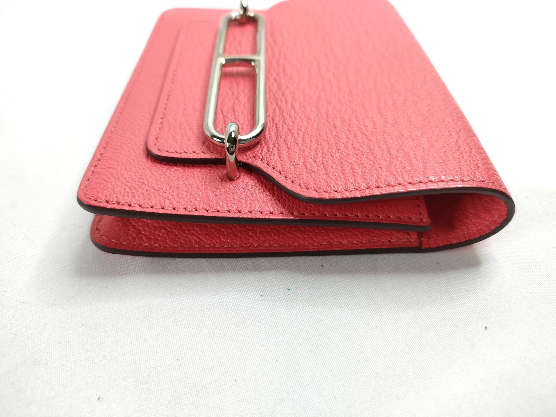 HERMES Lauris Slim Wallet in Orange Pink Goatskin with Silver Hardware and U Stamp