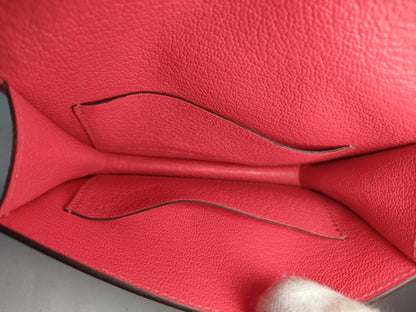 HERMES Lauris Slim Wallet in Orange Pink Goatskin with Silver Hardware and U Stamp