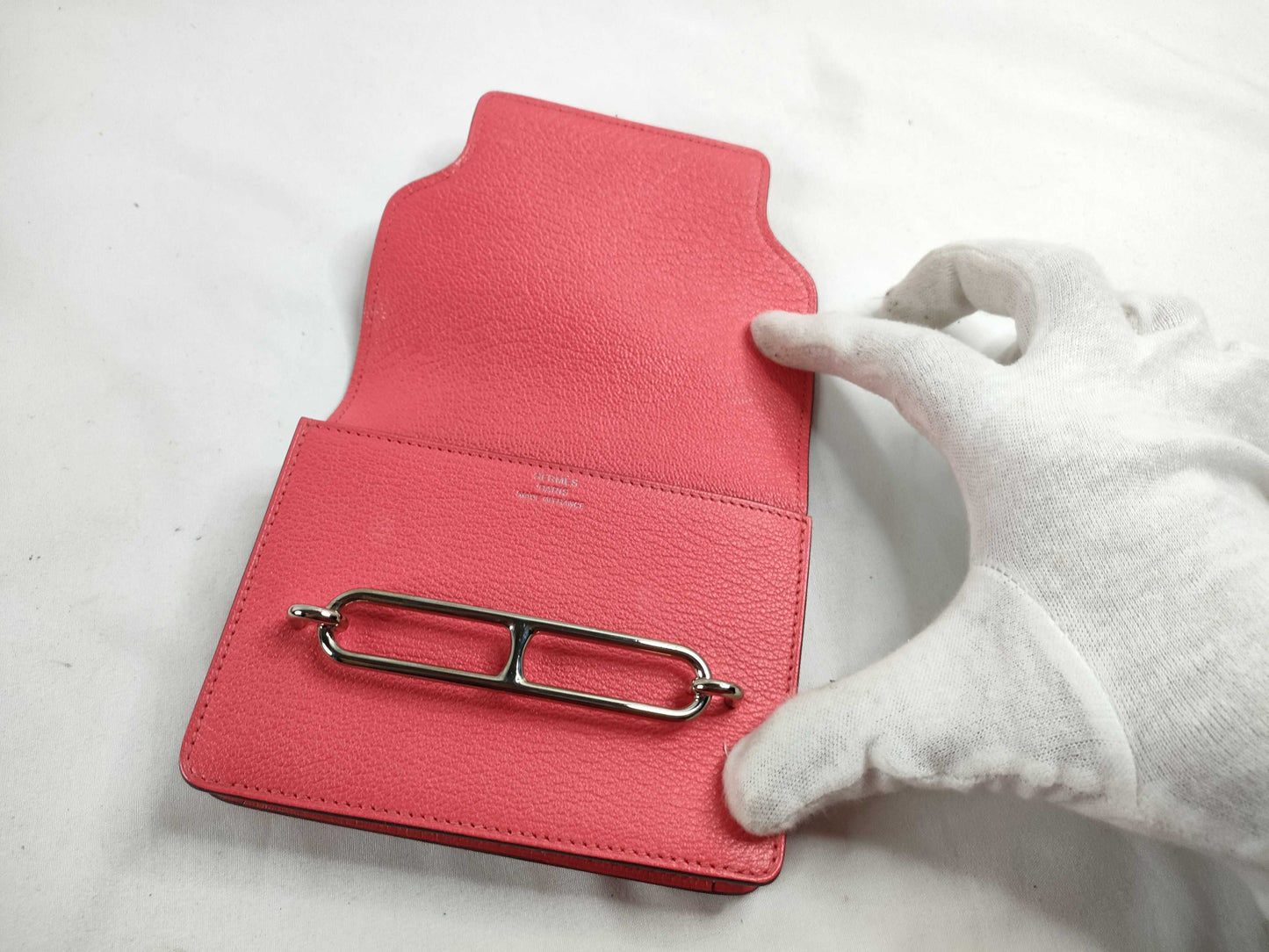 HERMES Lauris Slim Wallet in Orange Pink Goatskin with Silver Hardware and U Stamp
