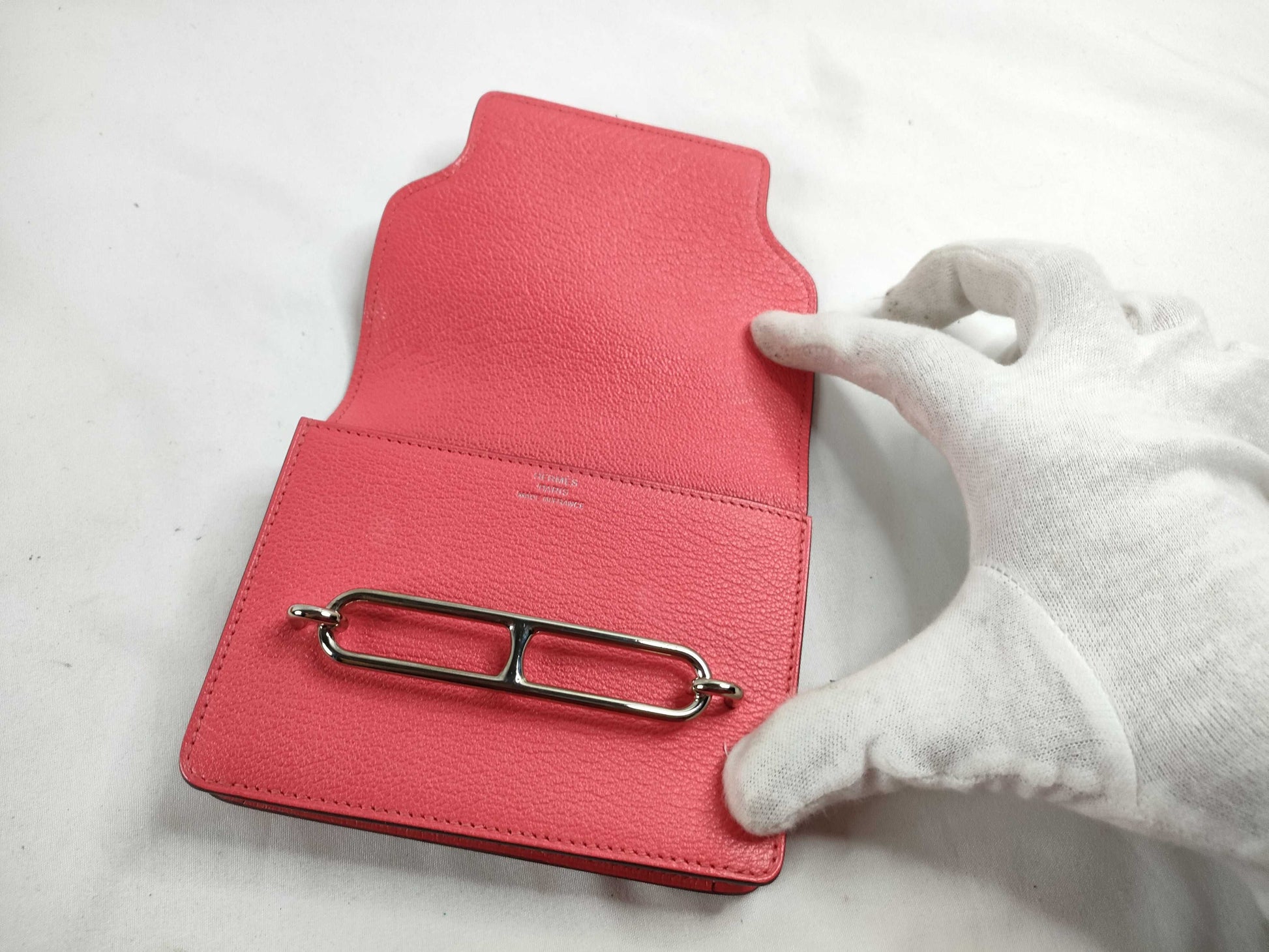 HERMES Lauris Slim Wallet in Orange Pink Goatskin with Silver Hardware and U Stamp