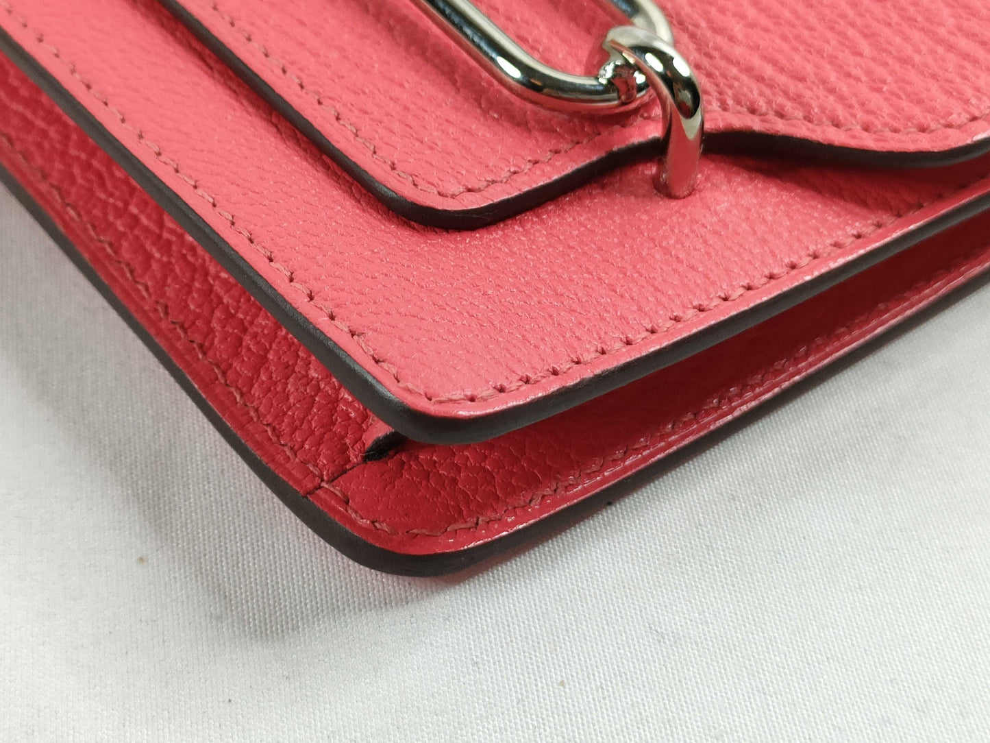 HERMES Lauris Slim Wallet in Orange Pink Goatskin with Silver Hardware and U Stamp