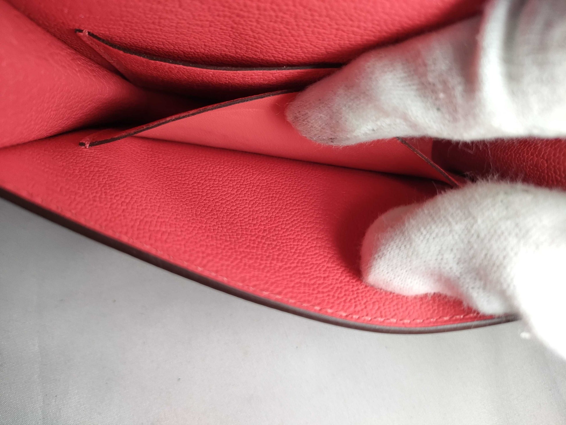 HERMES Lauris Slim Wallet in Orange Pink Goatskin with Silver Hardware and U Stamp