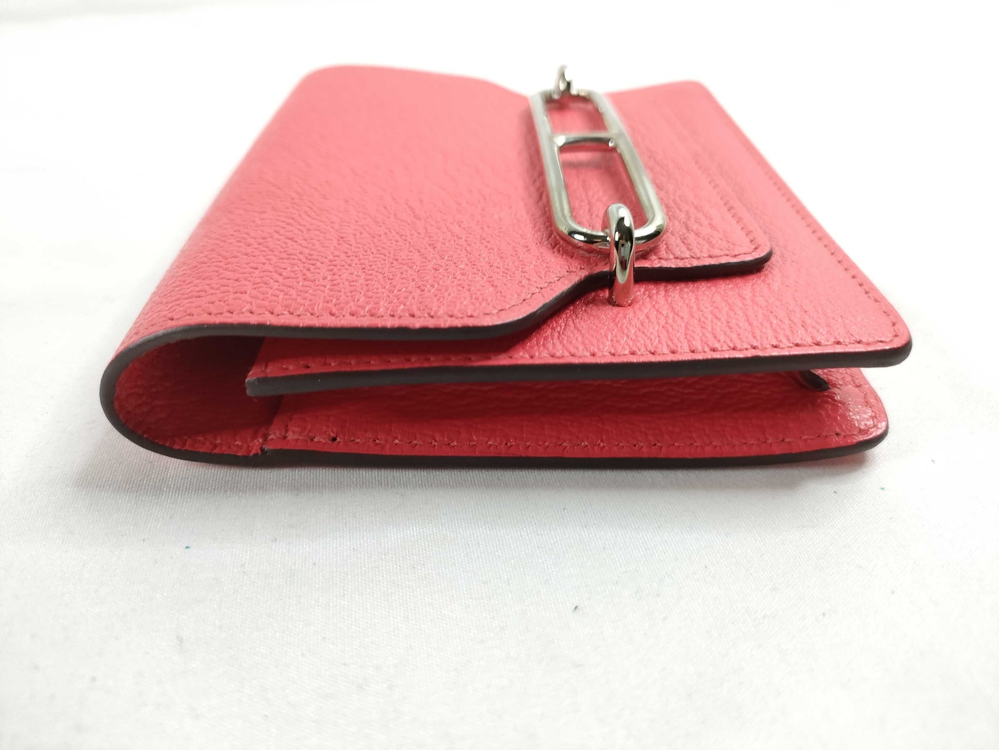 HERMES Lauris Slim Wallet in Orange Pink Goatskin with Silver Hardware and U Stamp