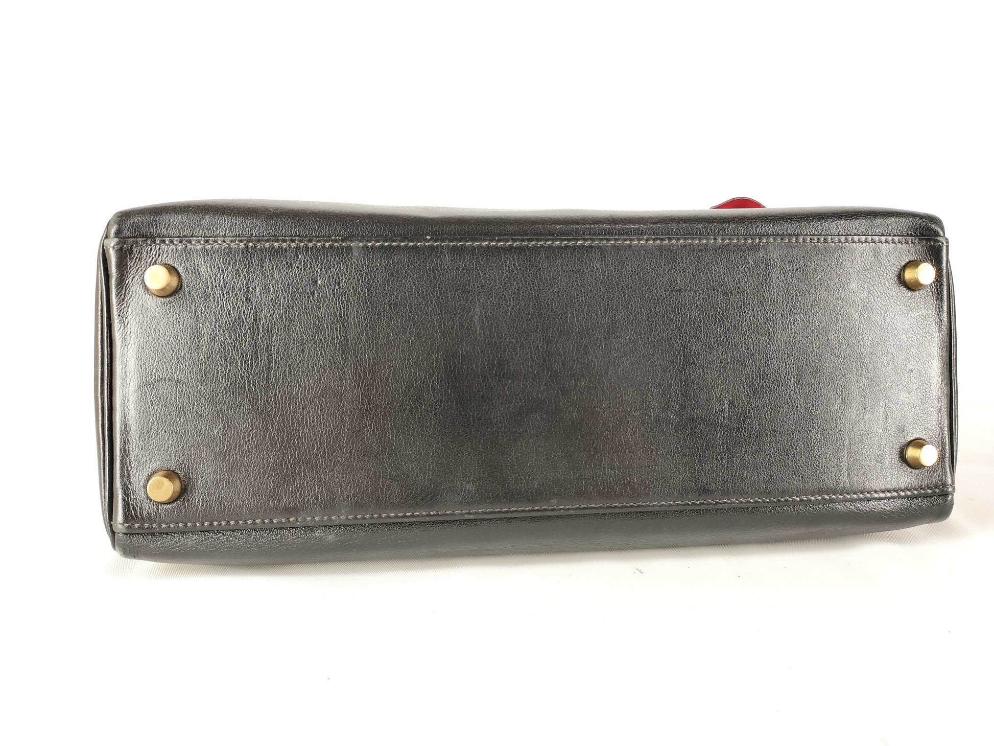 HERMES Kelly 32 Noir Shoulder Bag in Black and Red Calfskin with GP Hardware 