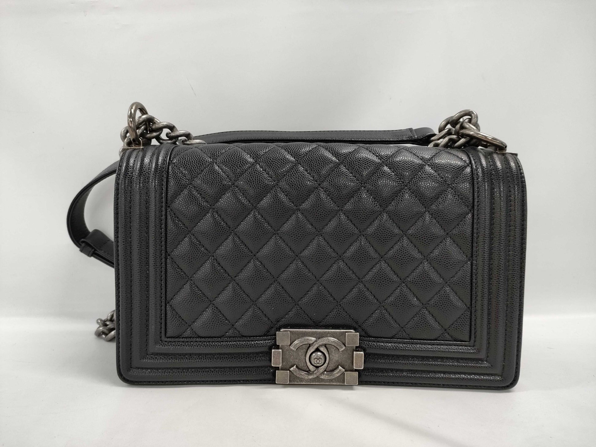 CHANEL Boy Chanel Chain Shoulder Bag in Caviar Black