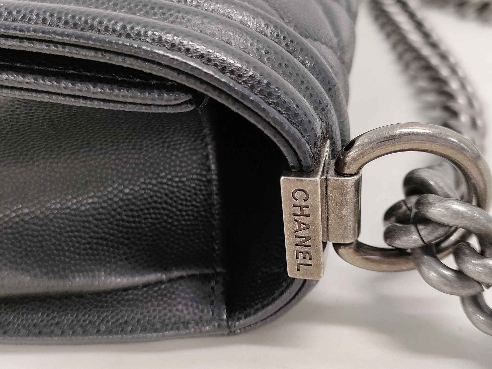 CHANEL Boy Chanel Chain Shoulder Bag in Caviar Black