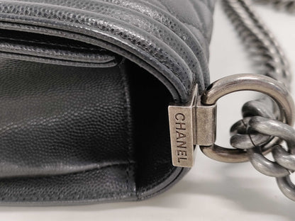 CHANEL Boy Chanel Chain Shoulder Bag in Caviar Black