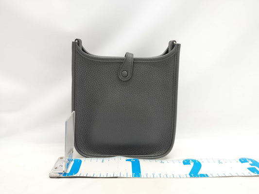 HERMES Evelyn TPM Shoulder Bag, Black, Silver Hardware, Taurillon Clemence Leather, K Stamp, Instructions, Receipt