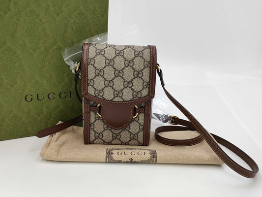 GUCCI GG Supreme Horsebit Shoulder Bag, Brown, 625615