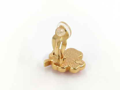 CHANEL Clover Coral x Gold YG Earrings
